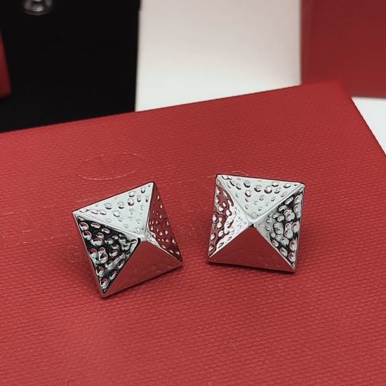Valentino Square Silver Stud Earrings Brass Material