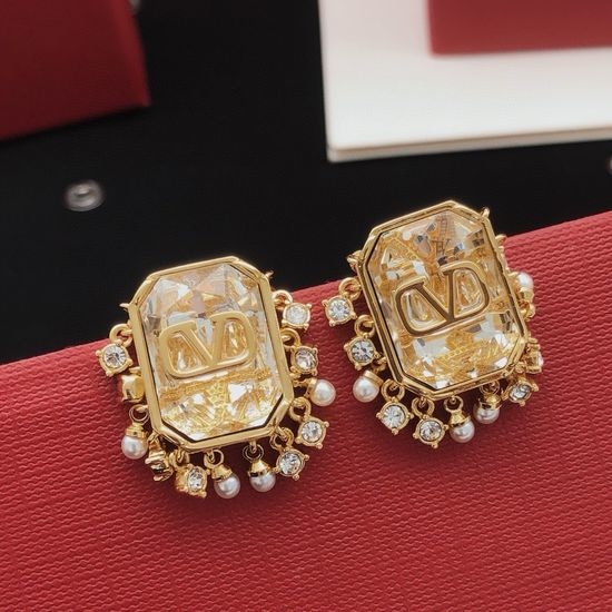 Valentino Square Diamond Brass Stud Earrings