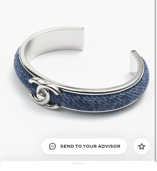 Chanel Denim Accent Silver Tone Open Bangle