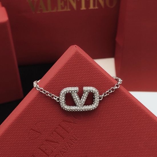 Valentino V Shape Diamond Inlaid Brass Bracelet