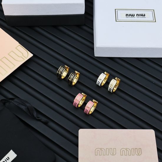 Miu Miu Enamel Letter Circle Earrings Minimalist Design