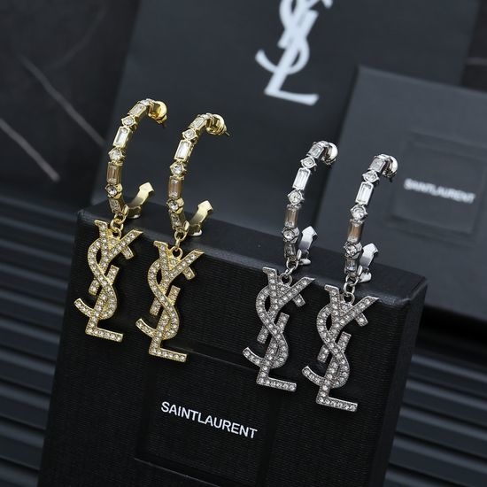 Yves Saint Laurent YSL Bamboo Hoop Full Diamond Earrings