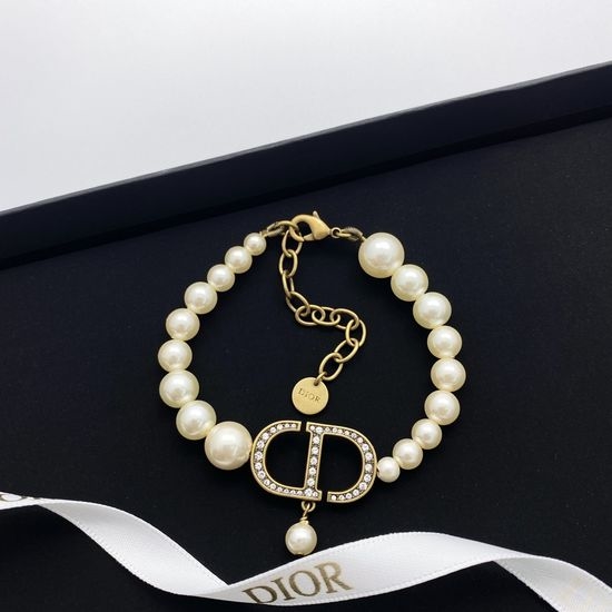 Christian Dior CD Vintage Rhinestone Pearl Bracelet