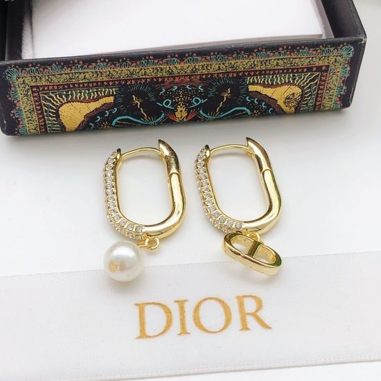 Christian Dior CD Rectangle Pearl Drop Hook Earrings