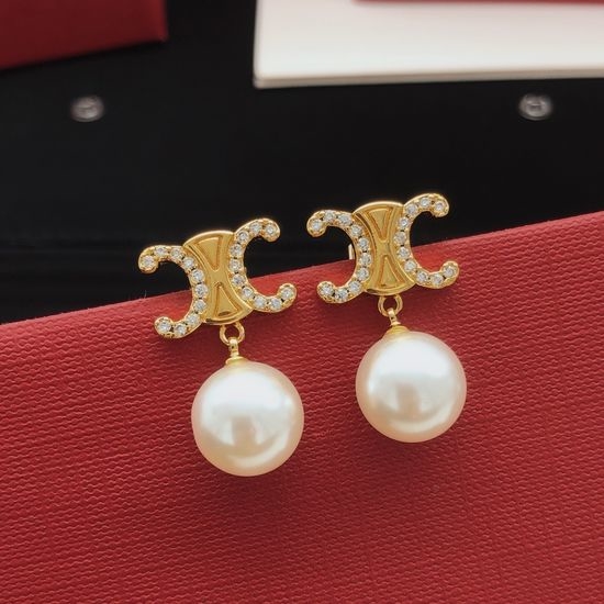 Celine Pearl Drop Brass Stud Earrings