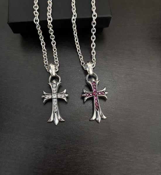 Chrome Hearts Chrome Hearts Red and White Diamond Cross Necklace