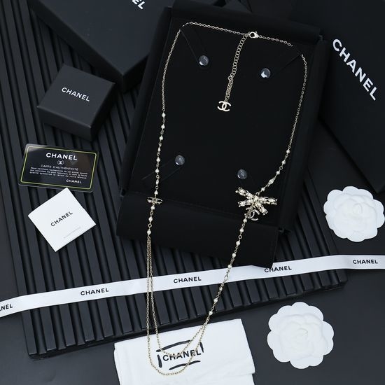 Chanel Hollow Bowknot Long Chain Necklace