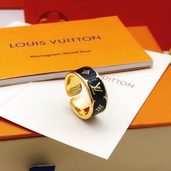 Louis Vuitton LV Black Enamel Brass Ring