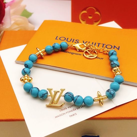 Louis Vuitton LV Blue Pearl Beaded Chain Bracelet