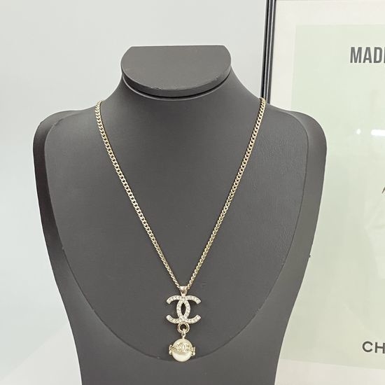 Chanel Rhinestone Pearl Pendant Necklace