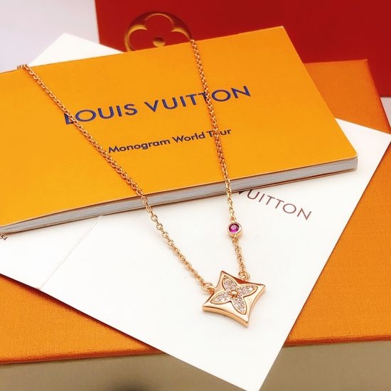 Louis Vuitton LV Rose Gold Rhinestone Inlaid Necklace Jewelry
