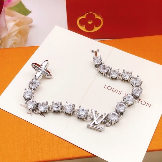 Louis Vuitton LV Rhinestone Silver Tone Chain Bracelet