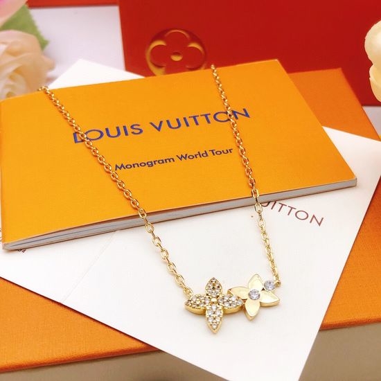 Louis Vuitton LV Vintage Flower Pattern Brass Necklace