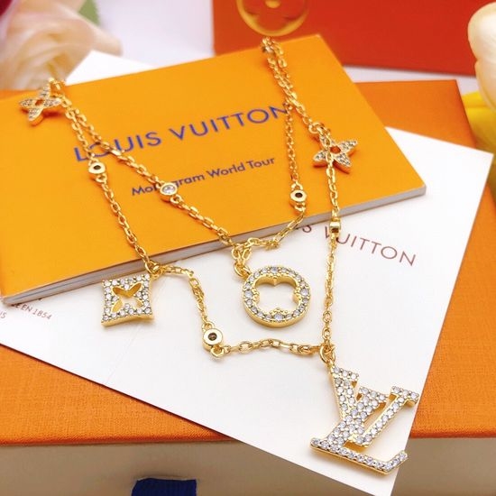 Louis Vuitton LV Stylish Double-layered Brass Necklace