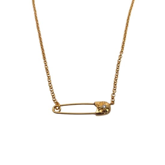 Chrome Hearts Gold Plated Zircon Safety Pin Necklace