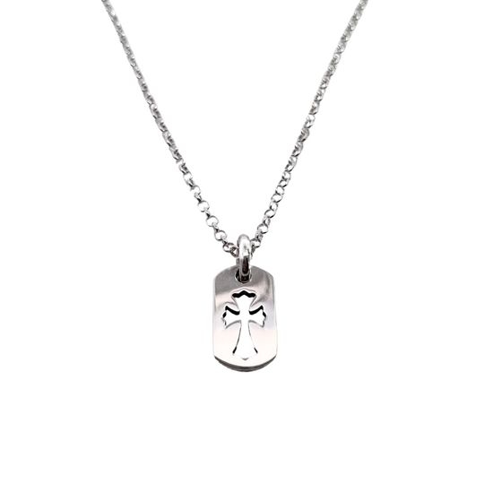 Chrome Hearts Sterling Silver Hollow Cross Dog Tag Necklace