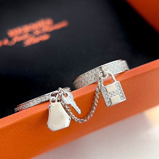 Hermes Pave Diamond Lock Key Two-piece Ring