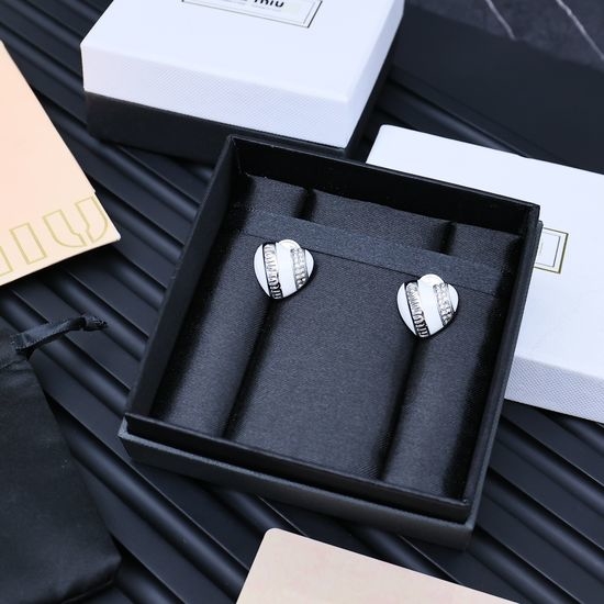 Miu Miu Enamel Heart Stud Earrings Elegant Daily Jewelry