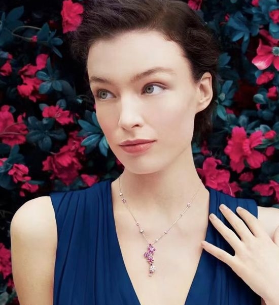 Van Cleef & Arpels VCA Red Diamond Floral Pendant Necklace