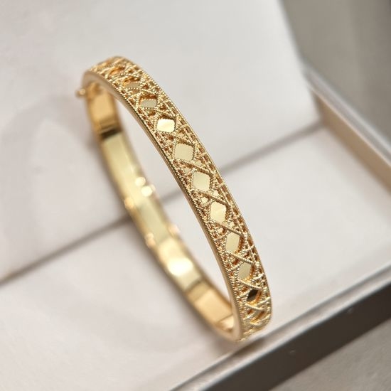 Christian Dior CD Plaid Pattern Wide Cuff Bangle