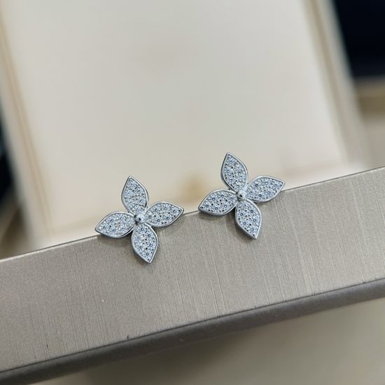 Van Cleef & Arpels VCA Diamond Clover Stud Earrings Silver