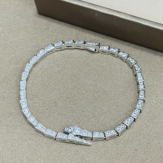 Bottega Veneta BV Diamond Snake Shape Silver Bracelet