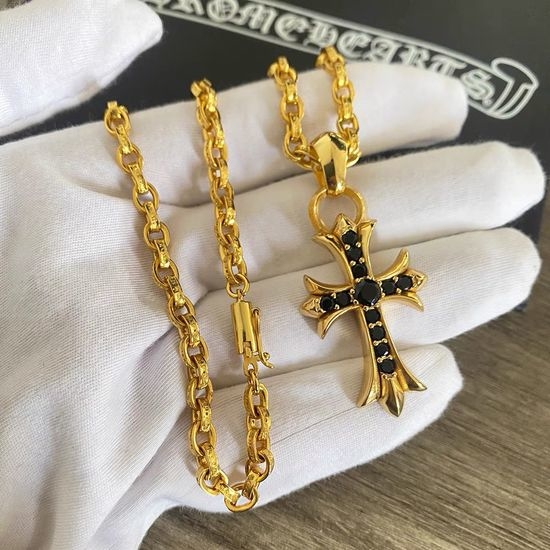 Chrome Hearts Black Diamond Cross Pendant Necklace