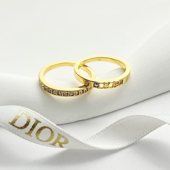 Christian Dior CD Rhinestone Letter Two-Piece Ring Set
