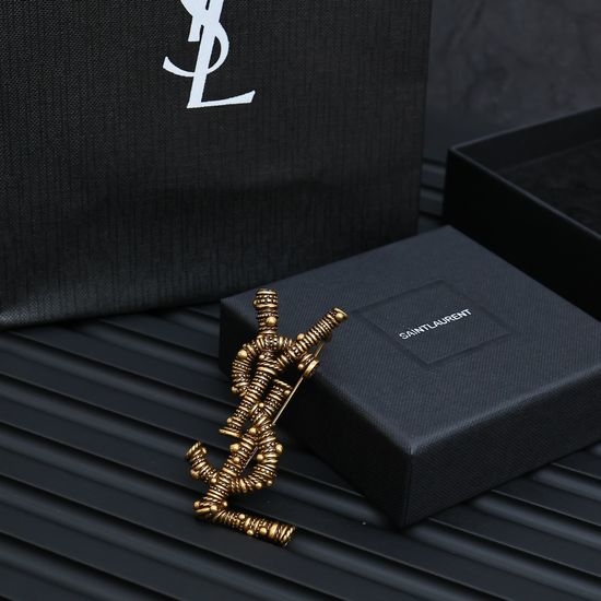 Yves Saint Laurent YSL Vine Thread Letter Brooch Elegant Style