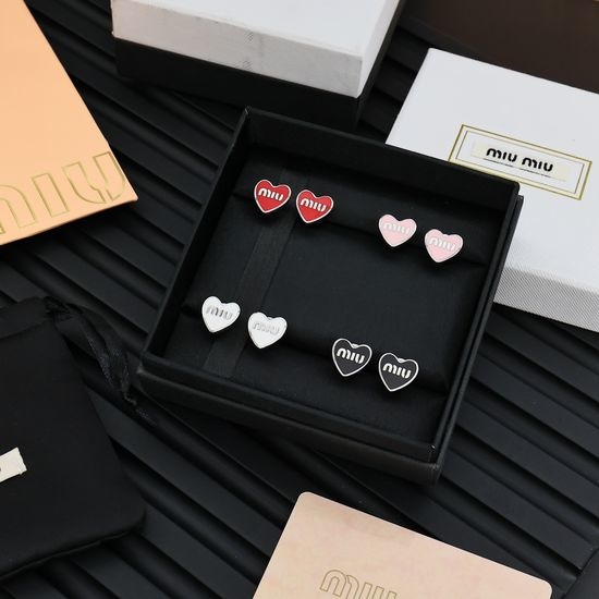 Miu Miu Enamel Heart Letter Stud Earrings