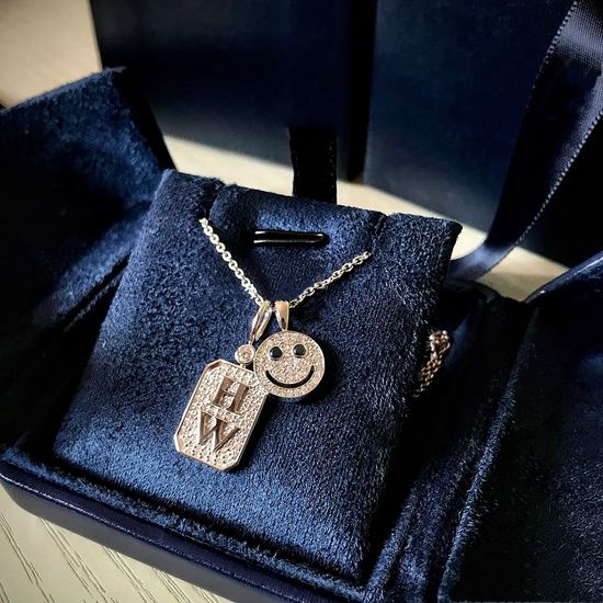 Harry Winston Paved Smiley Silver Gold Plated Necklace