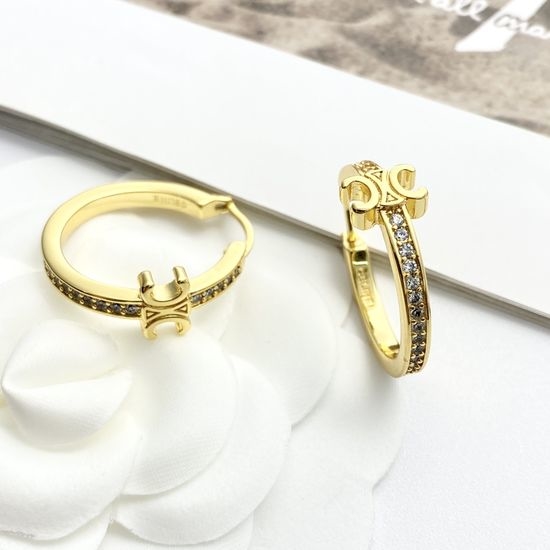 Celine Rhinestone Hoop Earrings Simple Classic Design