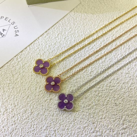 Van Cleef & Arpels VCA Diamond Inlaid Clover Pendant Necklace