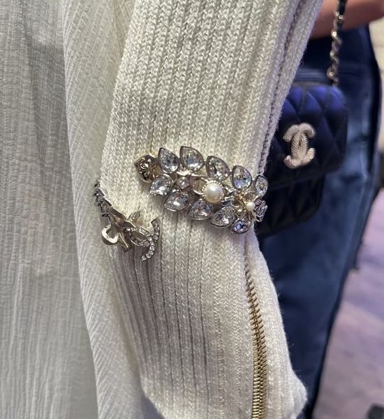 Chanel Two-tone Wheat Rhinestone Open Bangle Premium