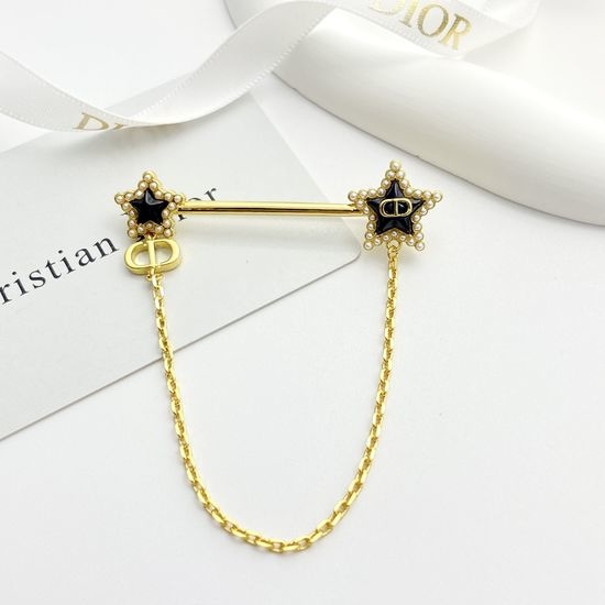Christian Dior CD Black Star Pearl Chain Brooch