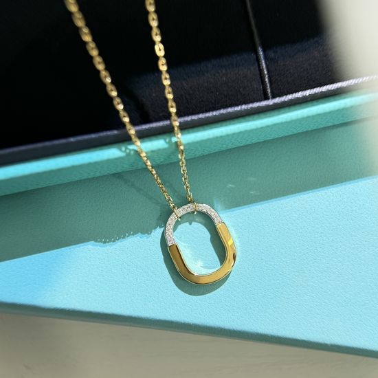 Tiffany & Co. Two Tone Half Diamond U Shape Necklace
