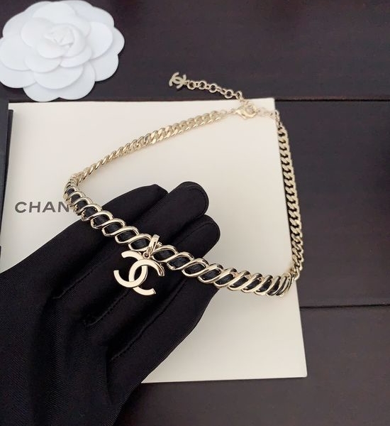 Chanel Stylish Black Leather Choker with Classic Emblem