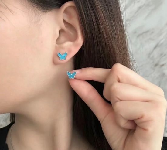 Van Cleef & Arpels VCA Chalcedony Butterfly Gold Plated Stud Earrings