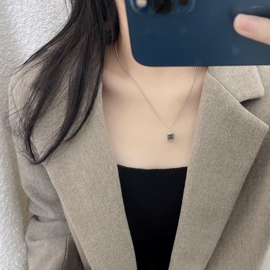 Chanel Square Crystal Pendant Necklace