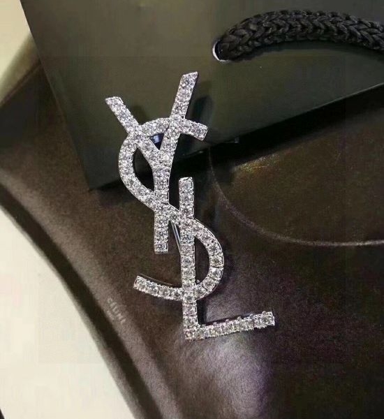 Yves Saint Laurent YSL Crystal Inlaid Elegant Brooch Pin