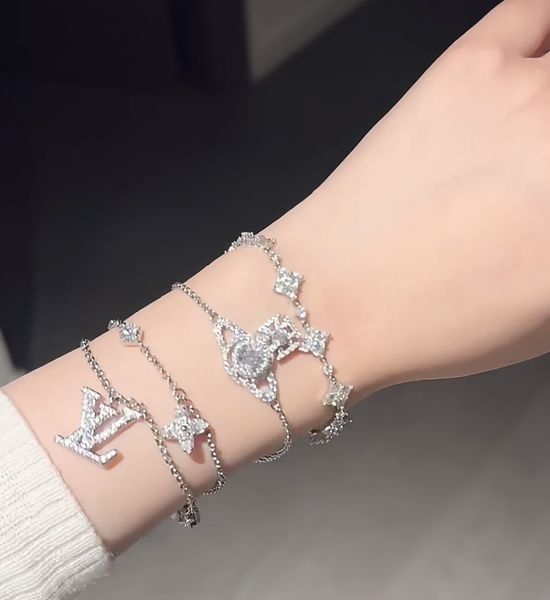 Louis Vuitton LV Double Layer Silver Rhinestone Bracelet