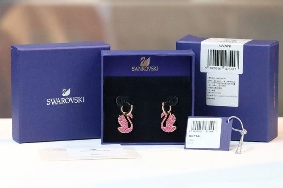 Swarovski Pink Diamond Swan Necklace Earrings Set