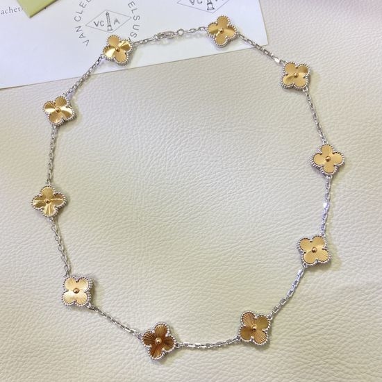 Van Cleef & Arpels VCA Two Tone Ten Flower Pendant Necklace