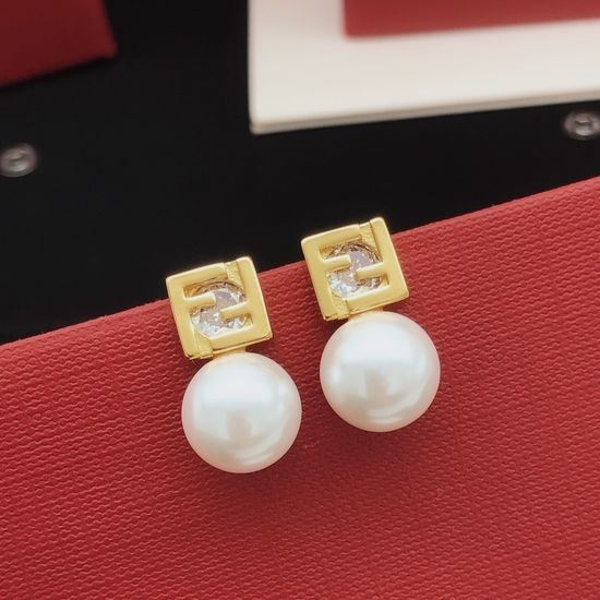 Fendi Mini Square Stud Earrings with Pearl