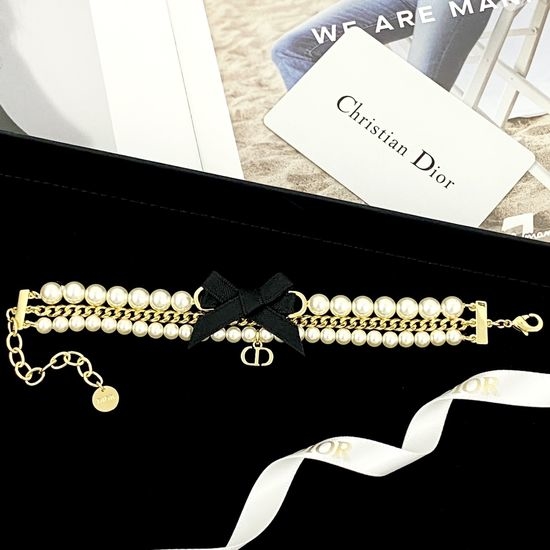 Christian Dior CD Bow Knot Layered Pearl Bracelet