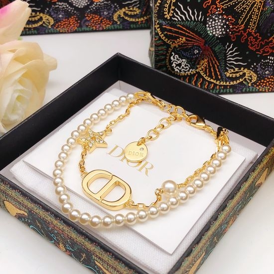Christian Dior CD Double Layer Pearl Star Bracelet