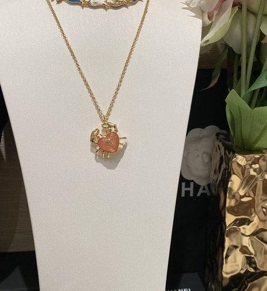 Chanel Glaze Pink Rhinestone Crab Shape Necklace