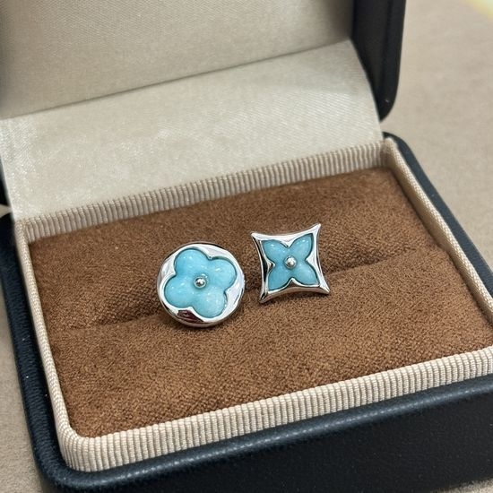 Louis Vuitton LV Monogram Amazonite Asymmetric Stud Earrings
