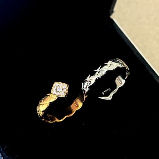 Chanel Silver Double-Finger Ring with Wide Diamond Band
