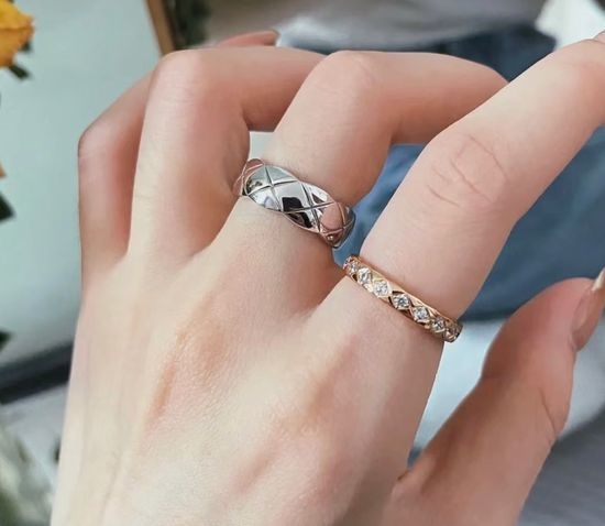 Chanel Wide Gold Ring with Classic Pattern